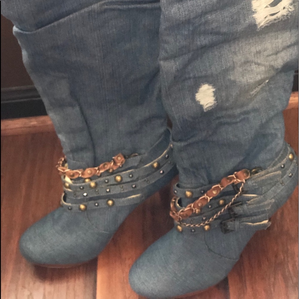 Knee high jean boots